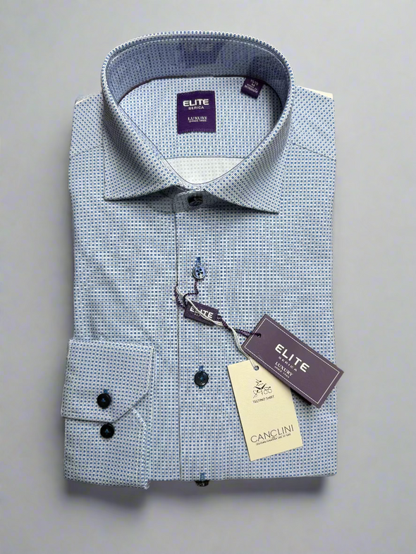 Serica Elite Dress Shirt Blue Print Dress Shirt - EX2574551