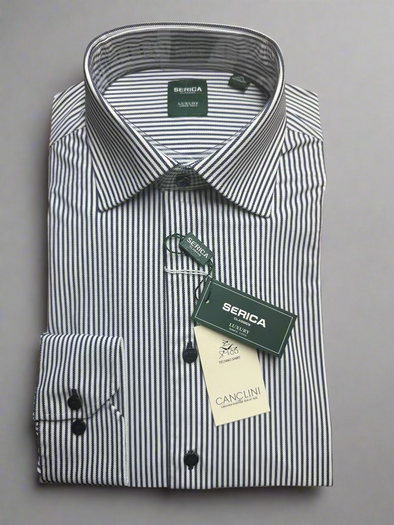Serica Classic Dress Shirt Navy Stripe - CX2574653