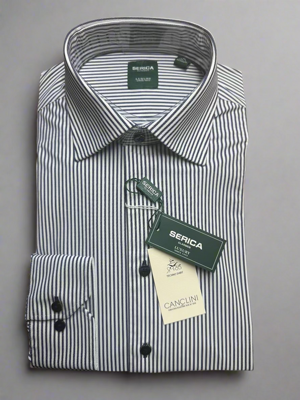 Serica Classic Dress Shirt Navy Stripe - CX2574653