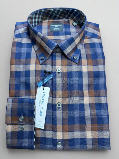 Leo Chevalier Blue Checked Cotton Sport Shirt - 625448/QT 1698