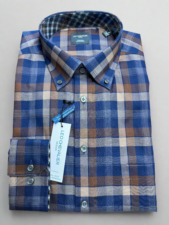 Leo Chevalier Blue Checked Cotton Sport Shirt - 625448/QT 1698