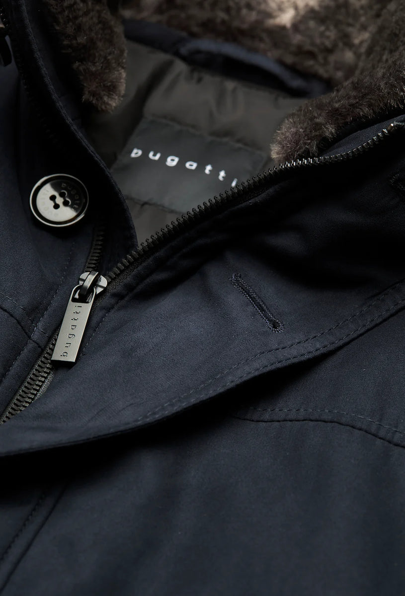 Bugatti Warm Microvelour Suede Jacket in Navy with Removable Fur Colla