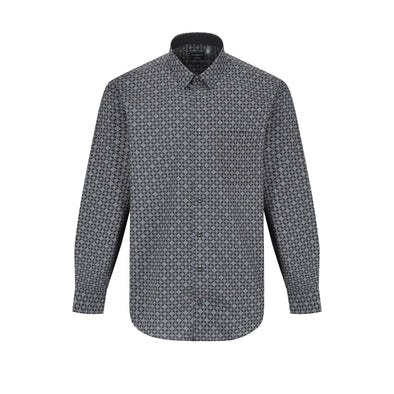 Leo Chevalier Long Sleeve Hidden Button Down Non-Iron Sport Shirt *Tall Sizes* Grey Print - 623450 3698