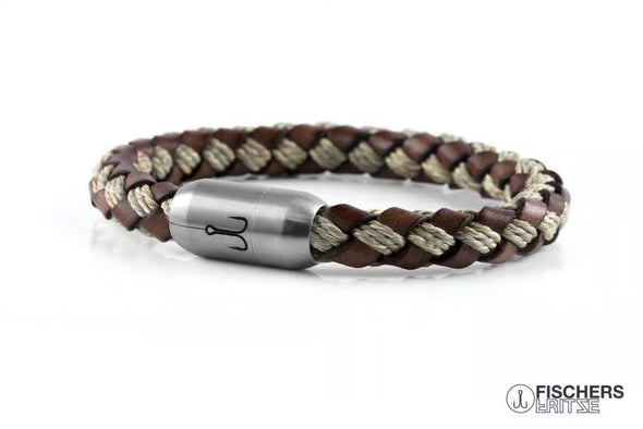 Fisher Fritze Fedor Bracelet - Brown Leather Beige rope