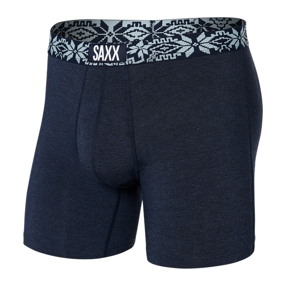 SAXX Vibe Super Soft Boxer Brief - Navy Heather/Holiday Waistband - SXBM35 NHH