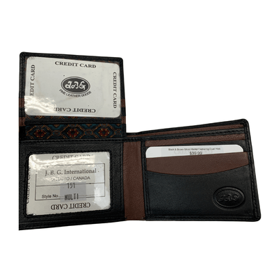 Black & Brown Bifold Wallet Featuring Dual Hidden ID Windows Made with Genuine Leather - 151 MULTI