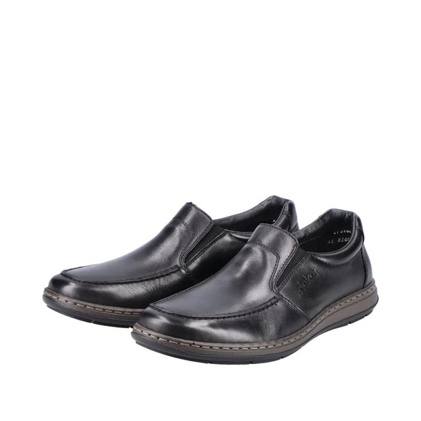 Rieker Slip-On Black Leather Shoes - 17370-00