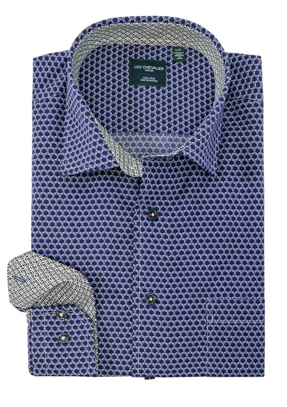 Leo Chevalier L/S Non-Iron Spread Collar Sport Shirt - Navy - 525457 1998