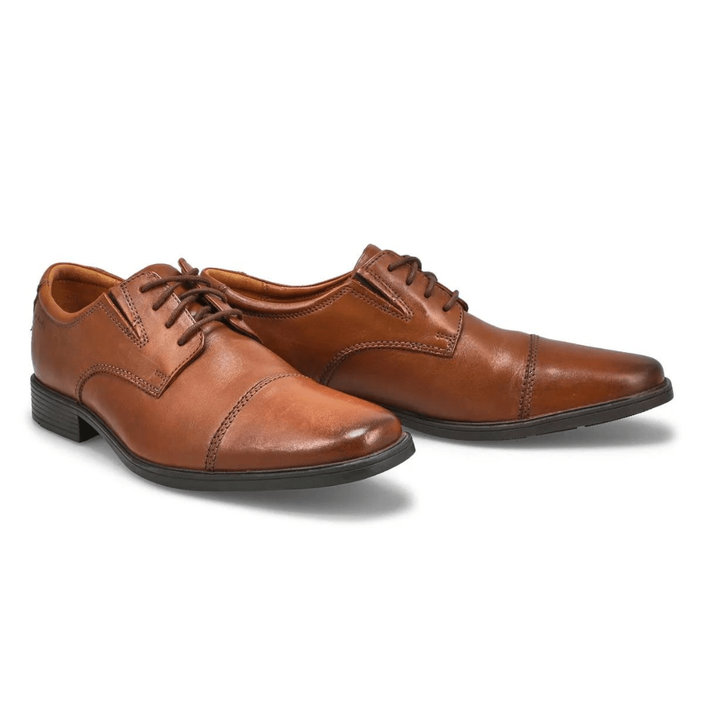Clarks Tilden Cap Dark Tan Leather Shoes 26130096