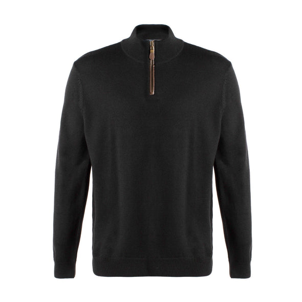 Viyella Leather Trimmed Baruffa Merino Wool 1/4 Zip Sweater - 255618 - Assorted Colours