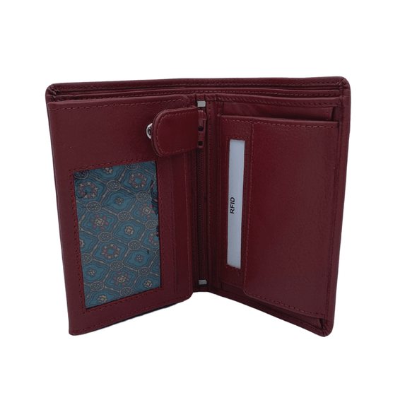 Red Bifold Wallet Featuring ID Window and Zipper Pouch Made with Genuine Leather - 1009C