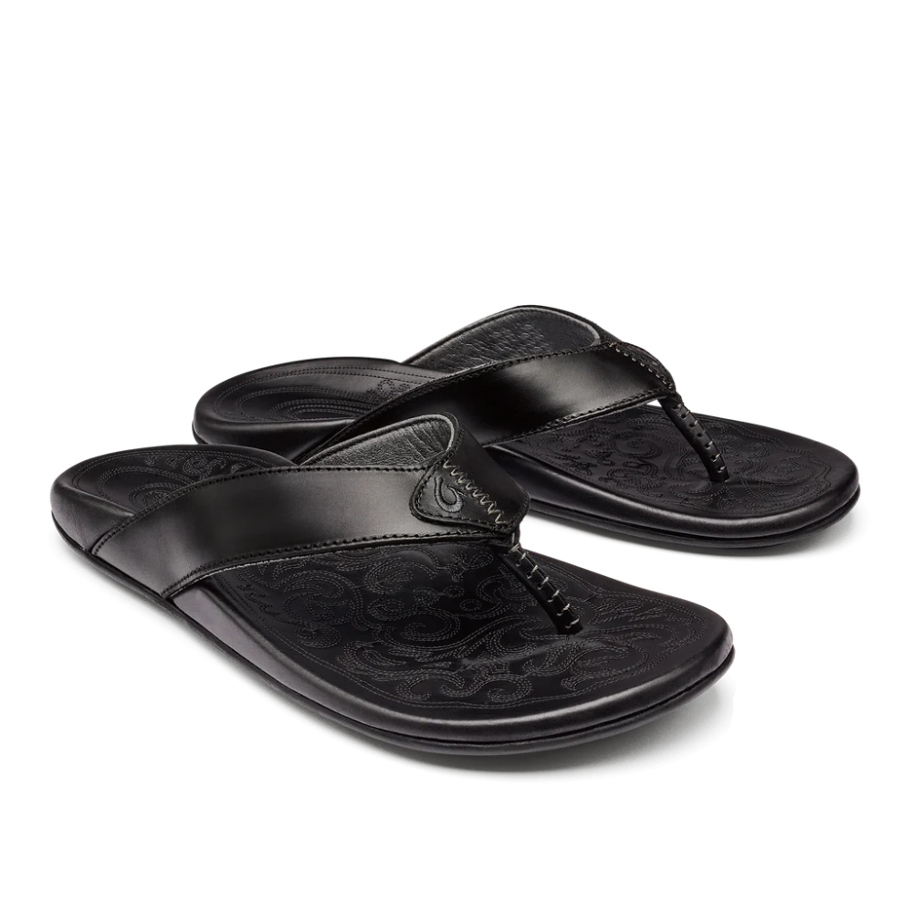 Olukai Mekila Leather Beach Sandals 10488 4040 Black