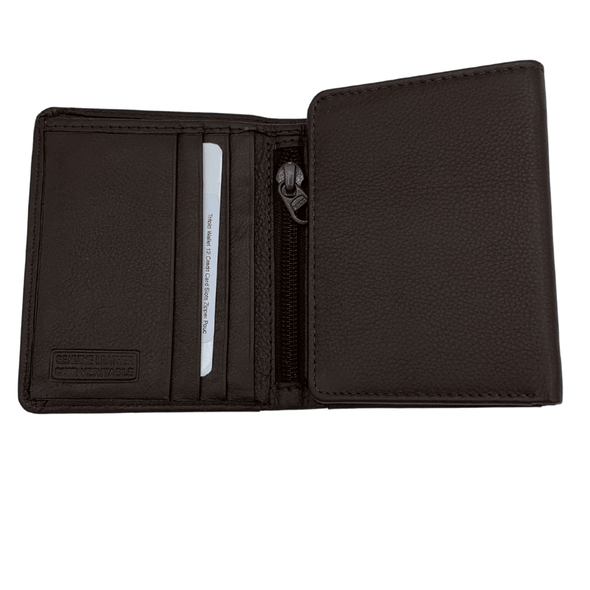 Trifold Wallet 12 Credit Card Slots Zipper Pouch with Genuine Leather - 8003 - Multi Colours