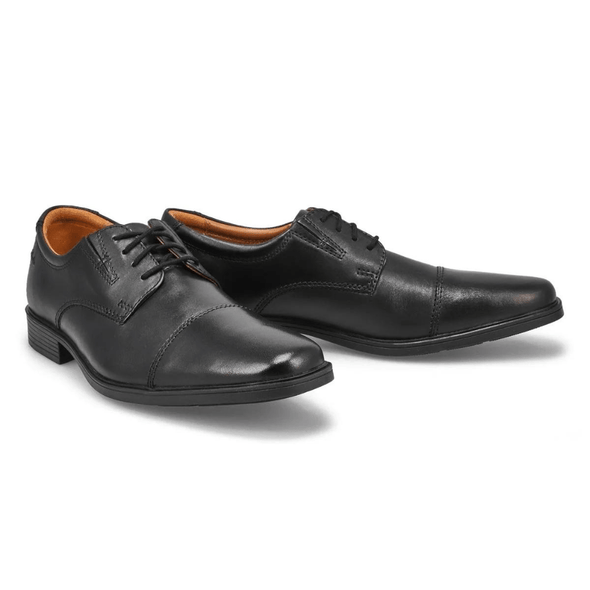 Clarks Tilden Cap Black Leather Shoes - 26110309
