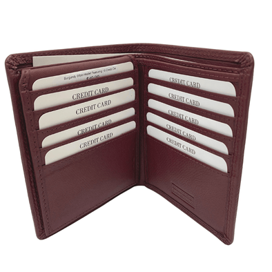 Burgundy Bifold Wallet Featuring 15 Credit Card Slots and ID Window Made with Genuine Leather - 9078