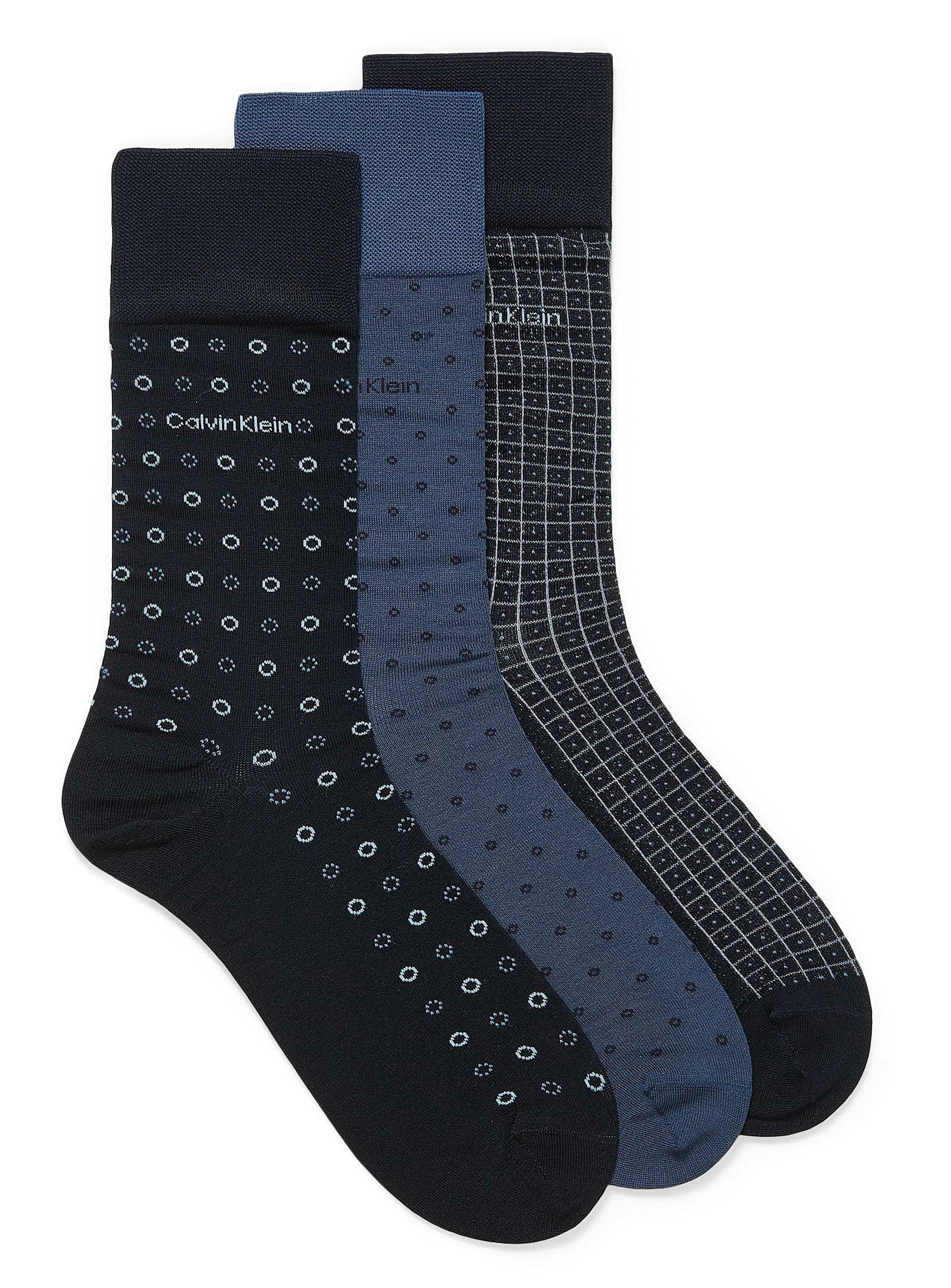 Calvin Klein Mercerized Cotton Blend 3-Pack Dress Socks -  CKM201DR02C001/002 - Navy 001