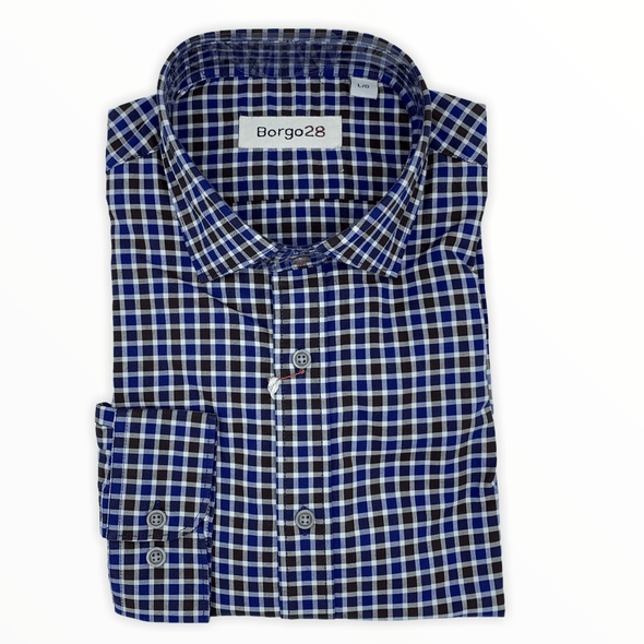 Borgo28 Navy and Brown Check L/S Sport Shirt - BBF9W127 410