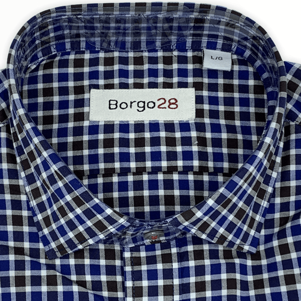 Borgo28 Navy and Brown Check L/S Sport Shirt - BBF9W127 410
