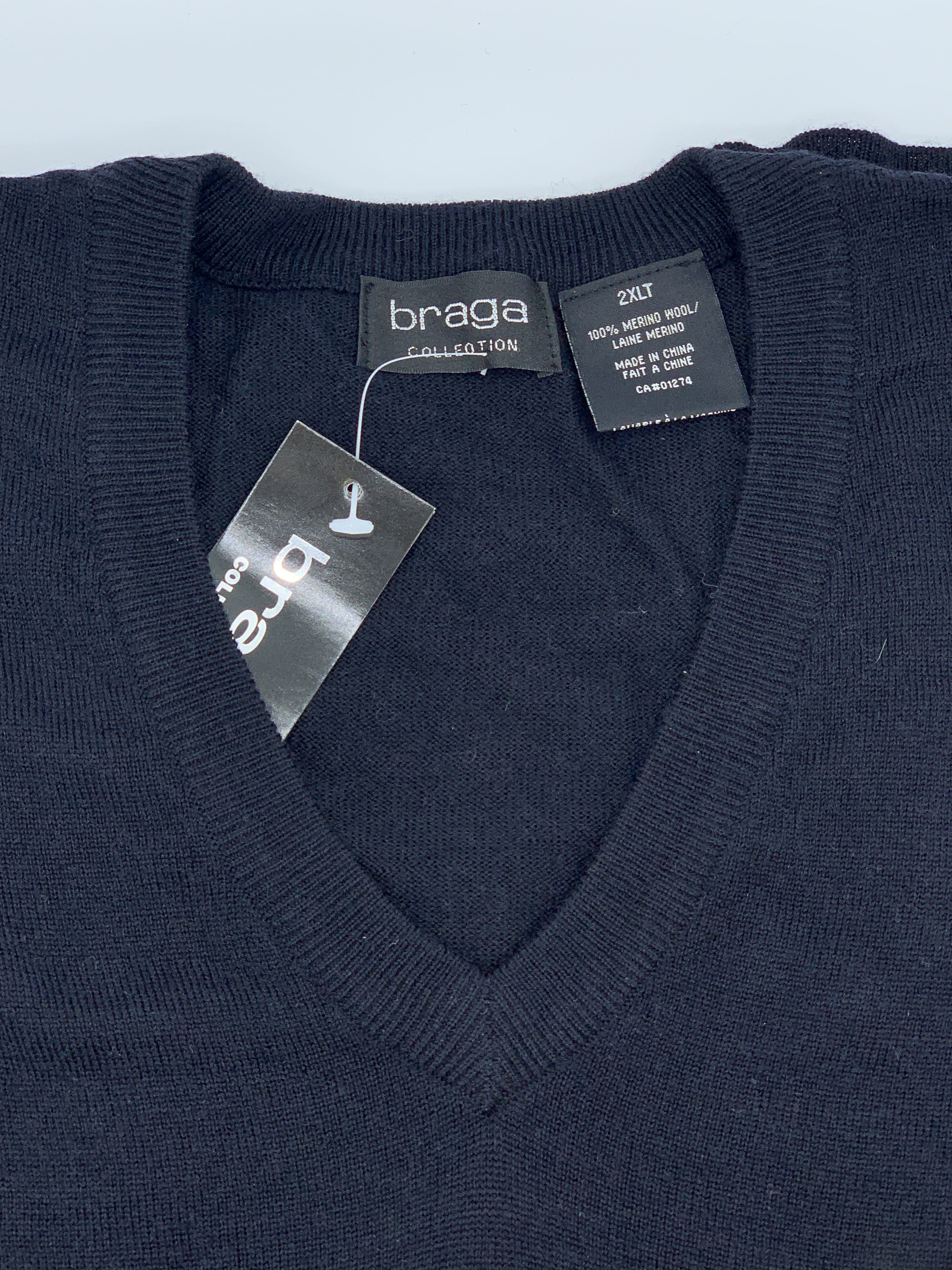 Braga V Neck Black Big and Tall Sweater WXM201