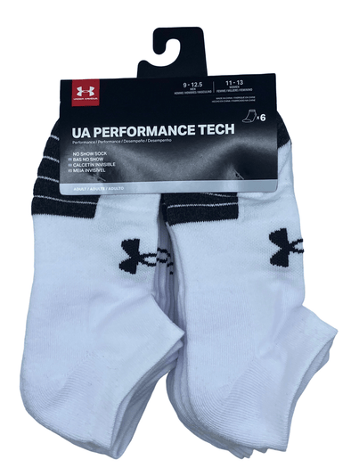 Under Armour Performance Tech No Show Sock White 6 Pack U6764C6