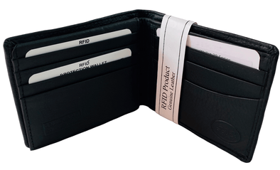 Black Bifold Wallet Featuring Dual Hidden ID Windows Made with Genuine Leather