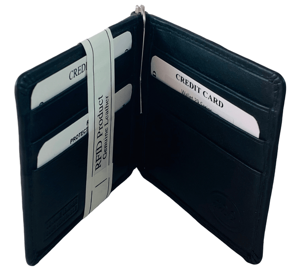 Black Bifold Wallet Featuring Money Clip Made with Genuine Leather