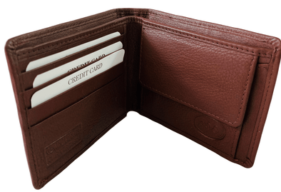 Brown Bifold Wallet  Featuring Coin Pouch Made with Genuine Leather