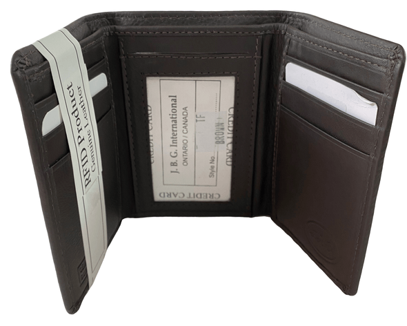 Brown Trifold Wallet Featuring ID Window Made with Genuine Leather