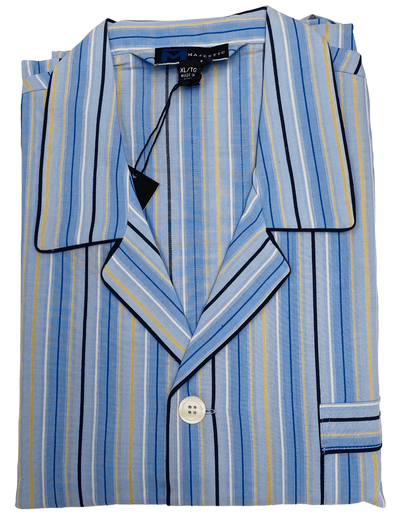 Blue Gold Striped Cotton Pyjamas 1228190 415 LT Blue