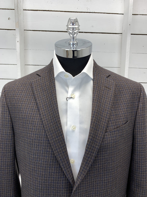 Chocolate Brown and Navy Check Sport Jacket - Gibson - 142003