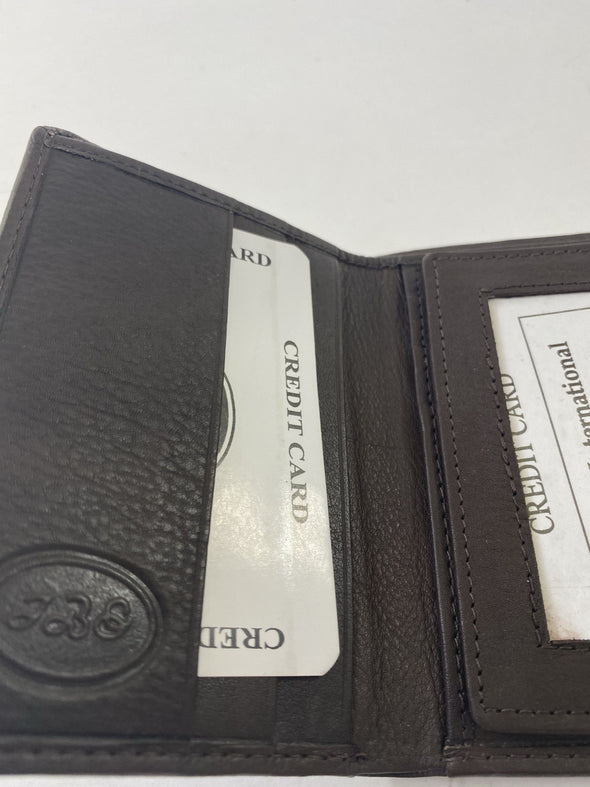 Brown Trifold Wallet Featuring ID Window, 12 Credit Card Slots with Genuine Leather