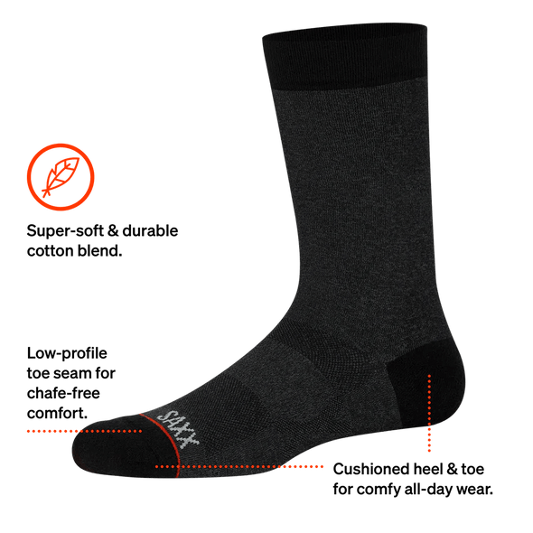 SAXX "The Whole Package" Black Heather Crew Socks - 3-Pack - SXCR302