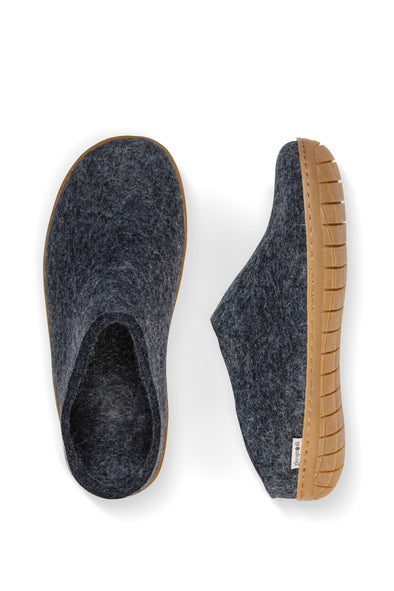 Glerups Slipper: Slip-on, Honey Rubber Sole (Denim, Grey & Forest)